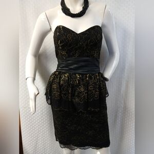 NWT Betsey Johnson Black and Gold Strapless Vintage Dress